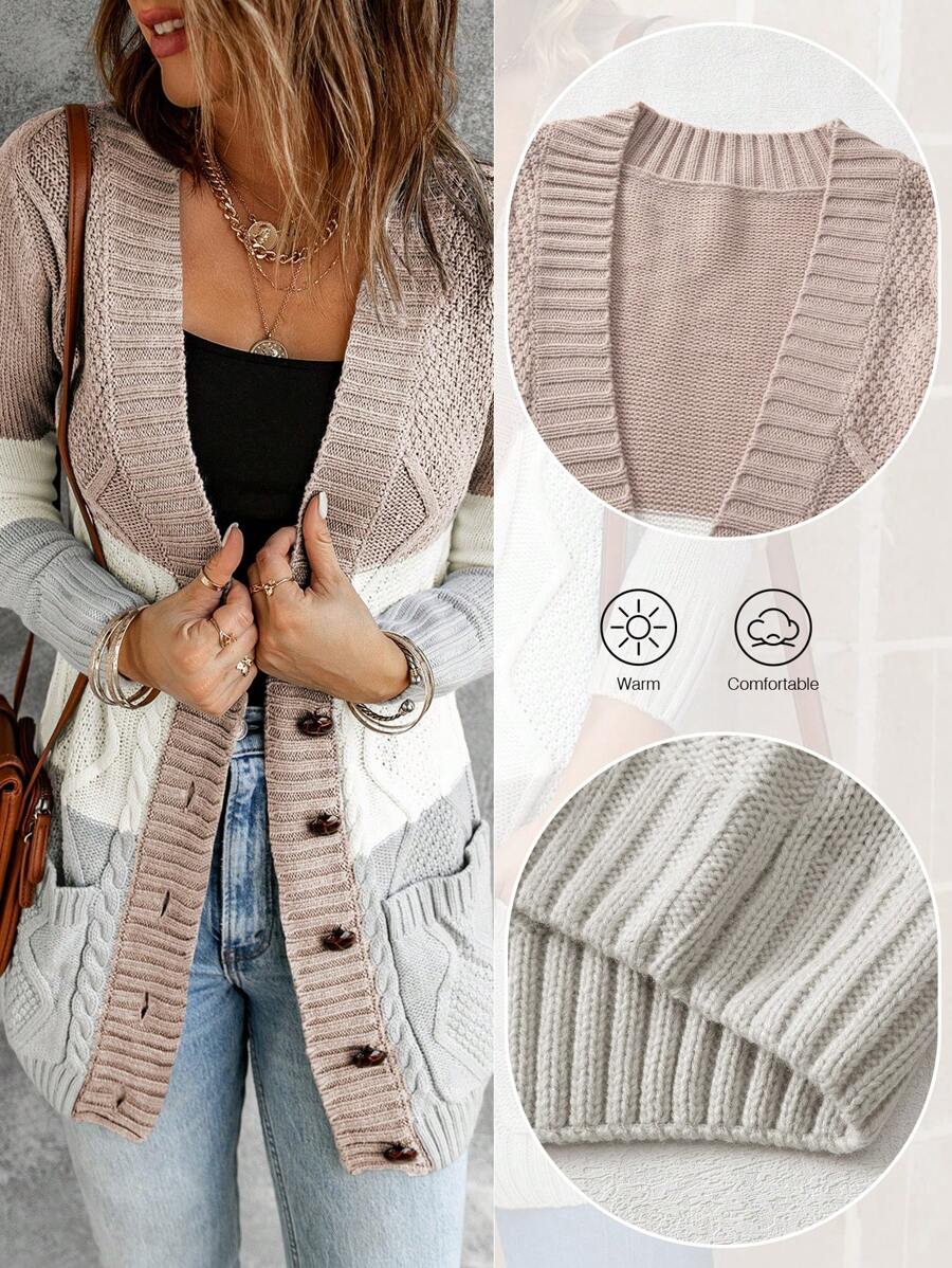 Astylish Women's Button-Front Knit Cardigan Casual Autumn/Winter Jacket With Pockets