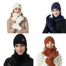Thickened Warm Knit Three In One Hat, Scarf And Gloves, Winter Outdoor Cycling, Christmas Exquisite Gifts - màu đen - Xem 4