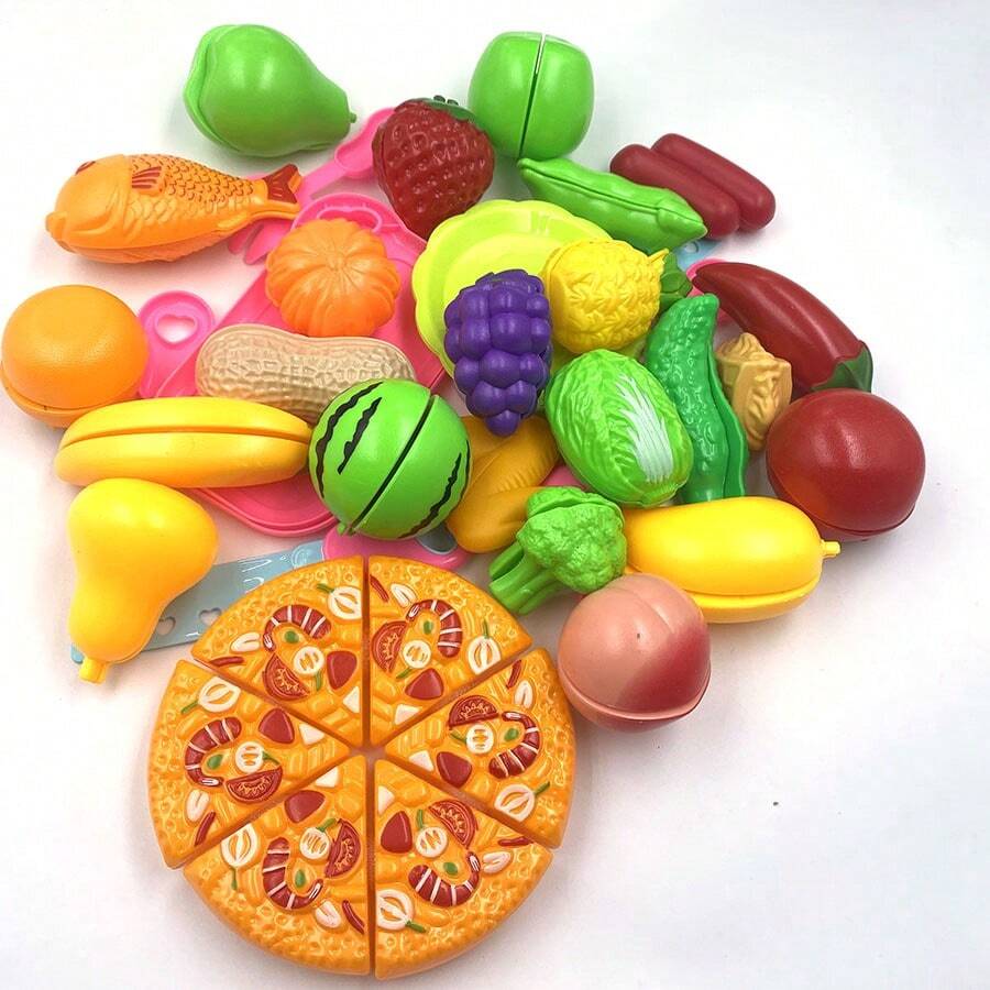 Toy Fruit & Pizza Cutting Set For Kids, With 23pcs Or 33pcs Plastic Pieces Optional, For Pretend Play - Multicolor - View 1