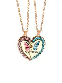 时尚流行心形蝴蝶吊坠项链颈链情侣款带卡片适合送礼 - 彩色 - 查看 10