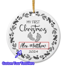 为新父母定制亚克力圣诞装饰礼物，个性化我的第一个圣诞节亚克力装饰礼物，新生儿足迹亚克力装饰，适合 2024 年圣诞节、万圣节、万圣节装饰