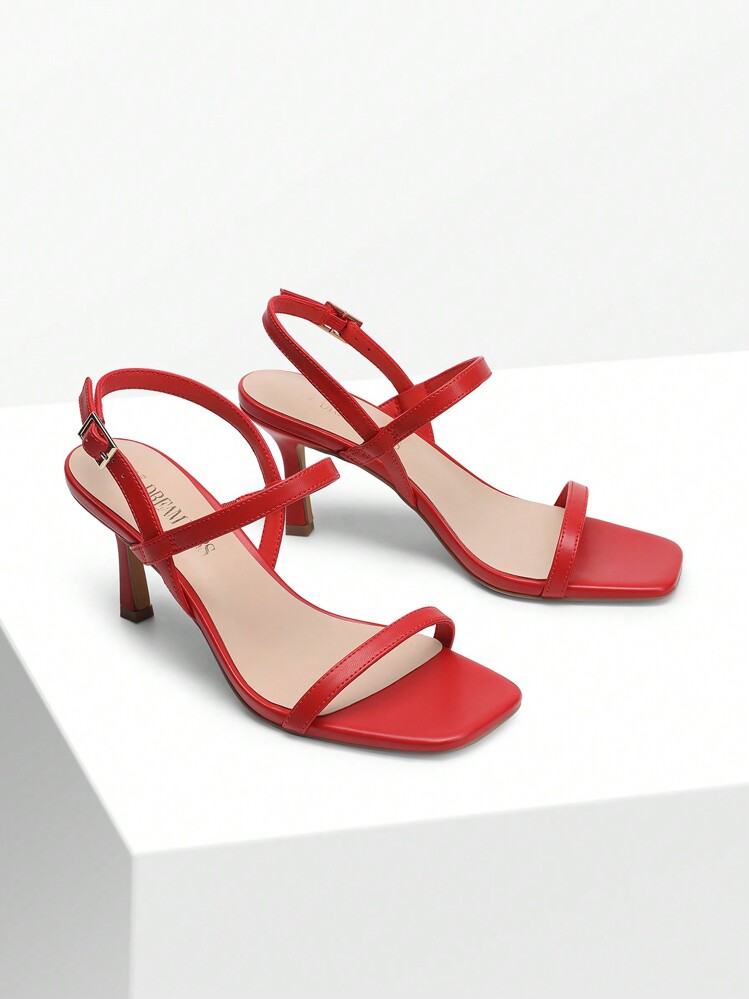 Sandalias de tacón para mujer Tira Tobillera Elegante - Rojo - Añade 4