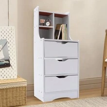 White Tall Nightstand Bedside Table Storage Cabinet Bedroom End Table Organizer With 3 Drawers And Open Shelf