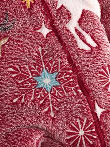 女婴圣诞驯鹿雪花印花拉链连帽长袖连体衣，婴儿冬季服装 - 紅色 - 查看 5