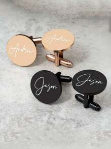 Customized Name Cufflinks, Personalized Groomsmen Cufflinks, Wedding Cufflinks, Stainless Steel Cufflinks, Men's Birthday Anniversary Gift - Multicolor - View 3