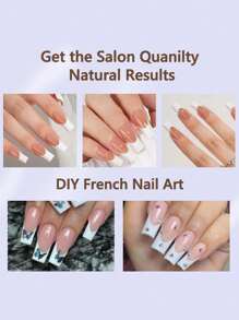 150 件中长方形米色和白色法式凝胶指甲贴，三合一法式凝胶指甲贴，适合 DIY 美甲，15 种尺寸适合女性和美甲沙龙按压指甲美甲用品 - 彩色 - 查看 5