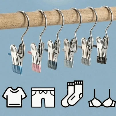 10/5 Pieces Of Stainless Steel Clothes Clip, Laundry Clothes Nail With Hook, Portable Hanging Clothes Clip, Wardrobe Organizer, Hanger