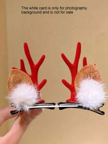 2 件圣诞鹿角、耳朵、铃铛发夹，节日可爱圣诞发饰，适合女性和女孩，装饰性侧夹适合摄影驯鹿 - 彩色 - 查看 8