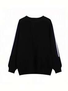 Casual Style Oversized Crew Neck Long Sleeve Sweatshirt,Long Sleeve Tops - Black - View 3