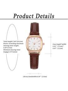 YILEIQI 極簡風格方形指針石英手錶 - 棕色 - 查看 4