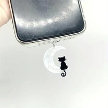 1pc 手机防尘塞 DIY 树脂黑白月亮猫小吊坠手机孔防尘塞 - 彩色 - 查看 4