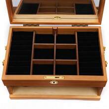 Large Wooden Jewelry Box W/ Safe Lock 3 Layers Retro Storage Organizer Gift - 木頭 - 查看 7