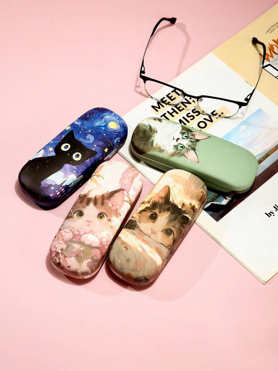 1pc Cute Leaf Print Glasses Case Fashion PU Leather Sunglasses Glasses Box Cover Portable Eyeglasses Case Holder Pink - Multicolor - View 1