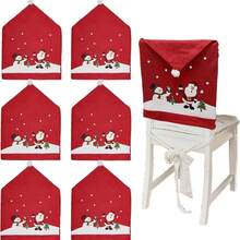 圣诞毛毡椅套，圣诞老人和雪人设计布艺椅背和帽子装饰，适用于购物中心、超市、商店展示、餐厅、酒吧、酒店和节日装饰 - 彩色 - 查看 2