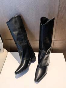 Retro High Shaft Boots, French Style Versatile Western Cowgirl Boots, Knee-High Boots For Petite Women - Black - View 6