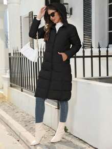 Slim Fit Women's Hooded Winter Coats Warm Parka Jacket Long Quilted Thicken Jacket - màu đen - Xem 4