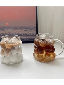 1 Piece 550ml Rippled Drinking Glass, Unique Coffee Mug, Aesthetic Tea Cup, Ribbed Glasses For Iced Coffee And Drinks, Modern Glassware, Summer Drinkware, Great For Home, Cafe, Travel, Stylish Cup For Coffee Or Tea, Great Gift Idea For Drink Lovers (No Straw) - Transparent - View 5