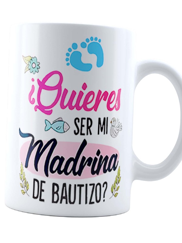 INESTAMPABLE Taza quieres ser mi madrina de bautizo| regalo padrinos niño | invitación sorpresa | cerámica Blanca 11 oz | Para Café o té