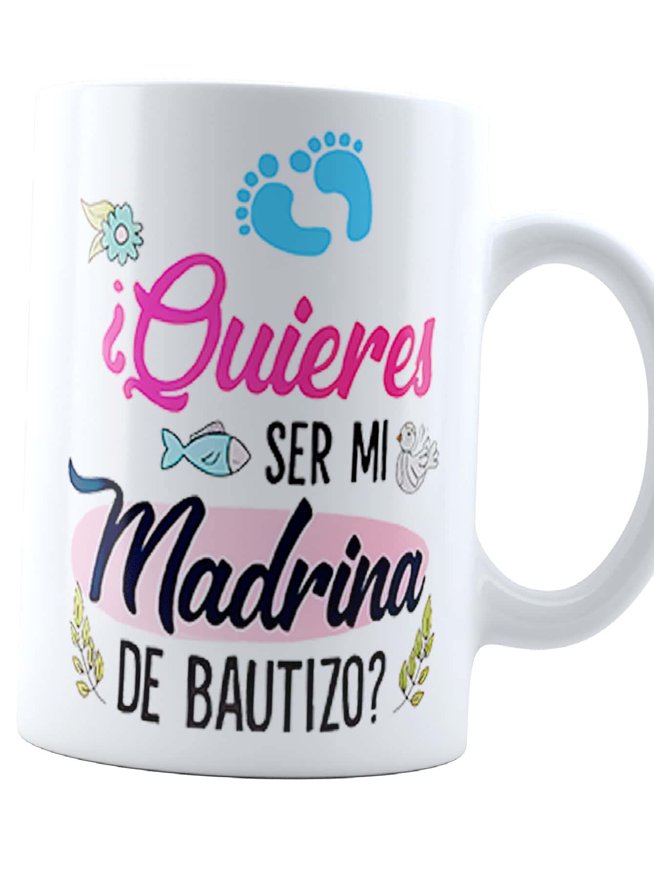 INESTAMPABLE Taza quieres ser mi madrina de bautizo| regalo padrinos niño | invitación sorpresa | cerámica Blanca 11 oz | Para Café o té - Blanco - Ver 1
