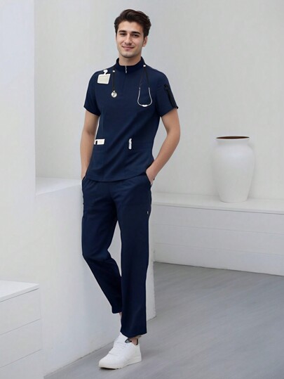 2 Piezas Conjunto de Uniforme Quirúrgico Anti Fluidos Hombre Excelente Calidad ,Pijama Uniforme Antifluidos Hombre Y Conjunto top de manga corta con pantalones