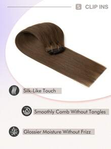 7pcs Clip-In Hair Extensions, Real Human Hair, #4 Chocolate Brown, 14-22 Inch Straight, Remy Human Hair Clip-In Extensions, Seamless Clip-In Hair Extensions - S4 - View 3
