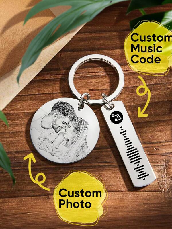 1pc Custom Keychain With Photo And Calendar Personalized Stainless Steel Keychain Gift For Couple, Valentine's Day Gifts Unique Gift For Boyfriend Girlfriend Husband Wife Her/Him, Ideal For Birthdays, 3 Cm, Heart-Shape 2.5 Cm, Bar 4 * 1 * 0.1 Cm Engraved, Stainless Fashionable, Vintage, Adorable, Contracted, Stylish For Holiday Treasure Finds Personalized/Customized Keychain, Christmas Accessories