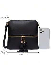 MIYIN Fashion Lightweight Large Capacity Crossbody Bags For Women Tassel Decor Square Bag With Adjustable Shoulder Strap Minimalist Casual Small Zipper Vintage Shoulder Bag Clutch Purse For Lady