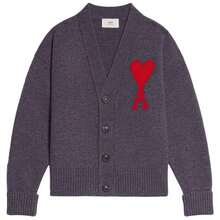AMI Big Heart Logo Wool Cardigan Grey - Xám - Xem 2