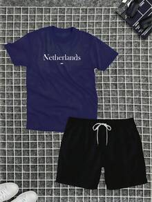 Netherlands Kit Cotton T-Shirt + Tectel Shorts Summer Set - 藏蓝色 - 查看 1
