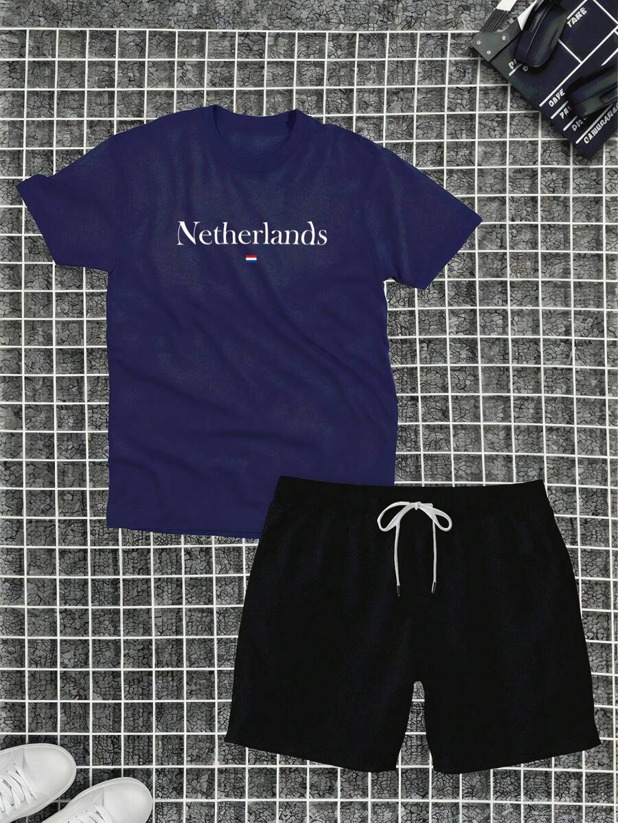 Netherlands Kit Cotton T-Shirt + Tectel Shorts Summer Set - 藏蓝色 - 查看 1