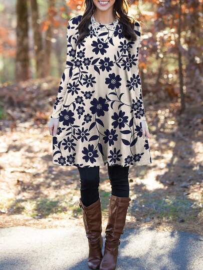 Women's Autumn New Floral Print Casual Camping Outdoor Versatile Dress