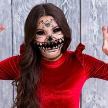 9sheets Waterproof Temporary Face Tattoo Stickers With Black Skull Designs. Realistic Skull Scar Patterns, Perfect For Holiday Witch Makeup, Halloween Party Decorations, Black Bat, Spider Web, Pumpkin, And Black Death Mask. - White - View 6