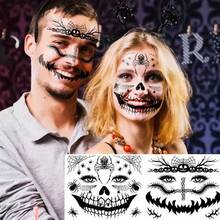 9sheets Waterproof Temporary Face Tattoo Stickers With Black Skull Designs. Realistic Skull Scar Patterns, Perfect For Holiday Witch Makeup, Halloween Party Decorations, Black Bat, Spider Web, Pumpkin, And Black Death Mask. - White - View 7
