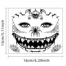 9sheets Waterproof Temporary Face Tattoo Stickers With Black Skull Designs. Realistic Skull Scar Patterns, Perfect For Holiday Witch Makeup, Halloween Party Decorations, Black Bat, Spider Web, Pumpkin, And Black Death Mask. - White - View 3