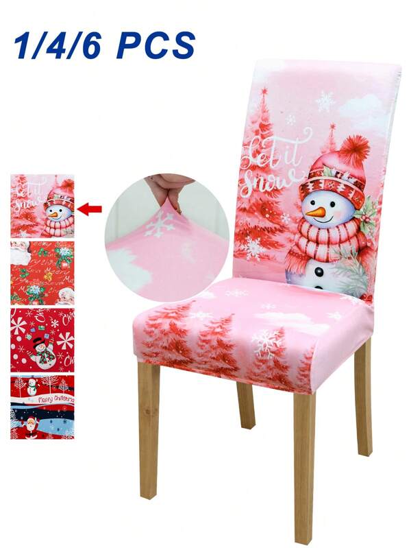 1/4/6 peças Papai Noel e boneco de neve estampam capas de cadeira elásticas removíveis, decorações de cadeira de festa de Natal