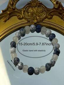 Lapis Lazuli And White Turquoise Handmade Beaded Bracelet For Men And Women For Sleep And Stress Relief, Elastic Homeopathic Insomnia Relief Jewelry Gift - 1 Pc