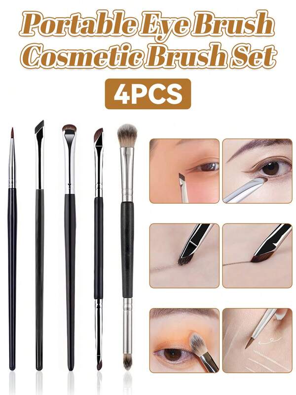 4 أجزاء فرشاة مكياج لتحديد الحواجب والخطوط المحيطة بالعين، ألياف ناعمة جدا قبضة مريحة، تطبيق مكياج ناعم وطبيعي، فرشاة إيلاينر بدقة لإذابة المكياج