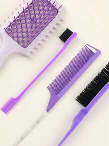 4pcs Styling Hair Brush Set, Hollow Out Comb, Teasing Brush, Rat Tail Comb & Edge Control -, Fragrance-Free, Ideal For All Hair Types - Multicolor - View 5