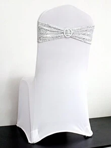 5 pièces/10 pièces Nœud de chaise élastique en spandex sequin argent brillant pour la décoration de mariage, d'hôtel, de fête et d'événement - Argent - Voir 6