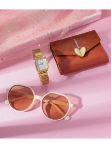 3 件套女士优雅高品质条形指针表盘钢表带石英表礼盒套装，适合生日、万圣节