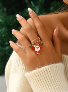 1pc Fashion Santa Claus & Snowflake Christmas Tree Design Ring For Women - Multicolor - View 4