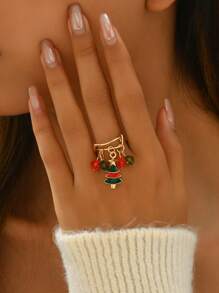 1pc Fashion Santa Claus & Snowflake Christmas Tree Design Ring For Women - Multicolor - View 3