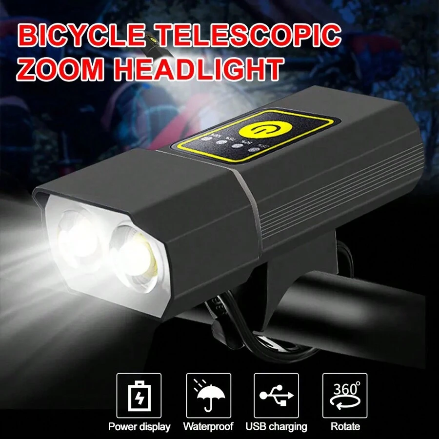1pc Aluminum Alloy Bicycle Front Light, USB Rechargeable High Brightness Mountain Bike Warning Light For Night Riding - Black - View 1