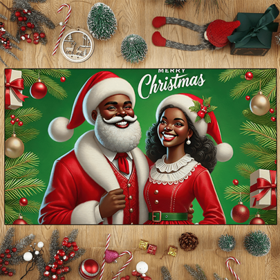 1pc 'Christmas Tree Bells Three Dwarfs In The Middle Christmas' Doormat, Indoor Mat, Throw Rug, Creative Door Mat, Entryway Themed Mat, Home Decor, Non-Slip Floor Rug Mat, Bedroom Accessories, Photo Props, Outdoor Decor, Throw Rug, Area Rug, Gift