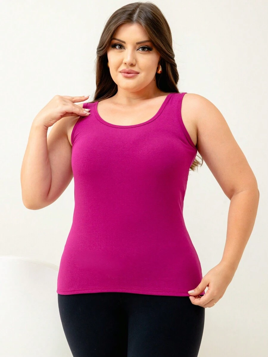 Women's Basic Wide Strap Tank Top - 粉色 - 查看 1