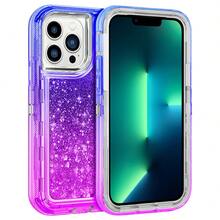 Modes Wireless For IPhone 15 Pro 6.1 Inch Dual Layer Protective Shockproof Tough Defender Sparkling Liquid Glitter Heart Case Cover - xanh/tím - Xem 2