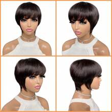 Human Hair Wig Short Bob Pixie Cut Wigs For Women Straight Brazilian Remy Hair Machine Made Wig With Bangs - SNatural - View 3