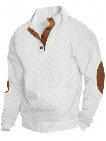 Men Color Block Button Half Placket Casual Long Sleeve Polo Shirt, Autumn