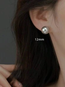 GAGAFEEL 1 Đôi bông tai bạc S925 đính ngọc trai trắng kích thước 3mm/4mm/5mm/6mm/8mm/10mm/12mm/14mm, kiểu dáng tối giản sang trọng, bông tai cá nhân hóa, quà tặng sinh nhật cho bé gái - Xám - Xem 5