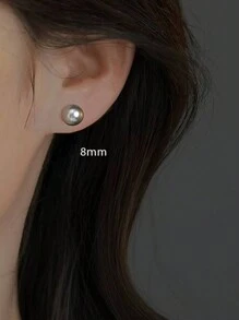 GAGAFEEL 1 Đôi bông tai bạc S925 đính ngọc trai trắng kích thước 3mm/4mm/5mm/6mm/8mm/10mm/12mm/14mm, kiểu dáng tối giản sang trọng, bông tai cá nhân hóa, quà tặng sinh nhật cho bé gái - Xám - Xem 7